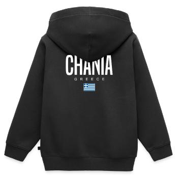 La Canée, Grèce - Sweat Premium à capuche zippé enfant bio - noir - Dos - AI Model Kid Male (0cm)