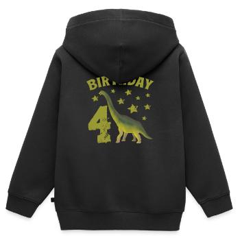 4 ans anniversaire garçon Dino Volcano - 4ème - Sweat Premium à capuche zippé enfant bio - noir - Dos - AI Model Kid Male (0cm)