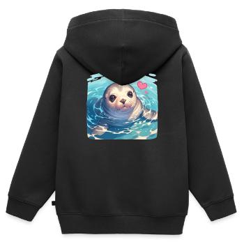Joints, Phoque - Sweat Premium à capuche zippé enfant bio - noir - Dos - AI Model Kid Male (0cm)