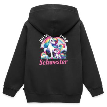 Nachwuchs Verkünden Ich Werde Große Schwester 2026 - Kinder Premium Organic Zip Hoodie - Schwarz - Hinten - AI Model Kid Male (0cm)