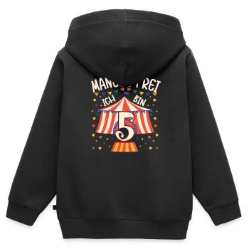 Cirque Manège Anniversaire Motif 5 Ans Garçons Bday - Sweat Premium à capuche zippé enfant bio - noir - Dos - AI Model Kid Male (0cm)