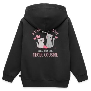Ich bin vielleicht klein aber bald Große Cousine - Kinder Premium Organic Zip Hoodie - Schwarz - Hinten - AI Model Kid Male (0cm)