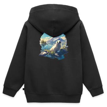 Joints, Phoque - Sweat Premium à capuche zippé enfant bio - noir - Dos - AI Model Kid Male (0cm)