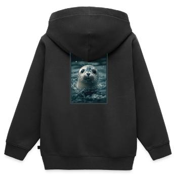 Joints, Phoque - Sweat Premium à capuche zippé enfant bio - noir - Dos - AI Model Kid Male (0cm)