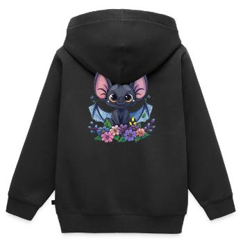 Playful Flower Bat - Kids Premium Organic Zip-up Hoodie - black - Back - AI Model Kid Male (0cm)