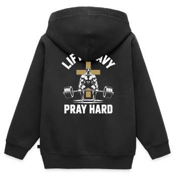 Heben Schwer Beten Hart Christliches Gewichtheben - Kinder Premium Organic Zip Hoodie - Schwarz - Hinten - AI Model Kid Male (0cm)