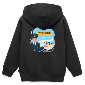 EINWANDERUNG, WILLKOMMEN - Kinder Premium Organic Zip Hoodie - Schwarz - Hinten - AI Model Kid Male (0cm)