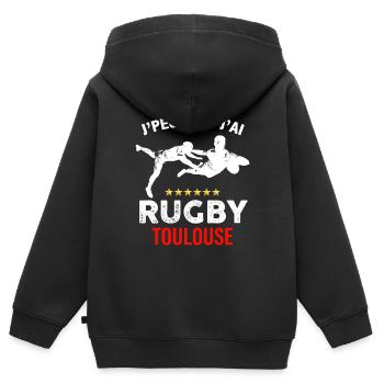 I can't I have Toulouse Rugby Supporter - Kinder Premium Organic Zip Hoodie - Schwarz - Hinten - AI Model Kid Male (0cm)