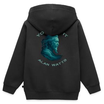 Vous êtes Alan Watts Art - Sweat Premium à capuche zippé enfant bio - noir - Dos - AI Model Kid Male (0cm)