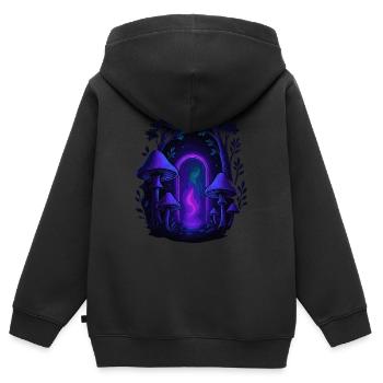 Psychedelischer Pilzwald - Magisches Portal - Kinder Premium Organic Zip Hoodie - Schwarz - Hinten - AI Model Kid Male (0cm)