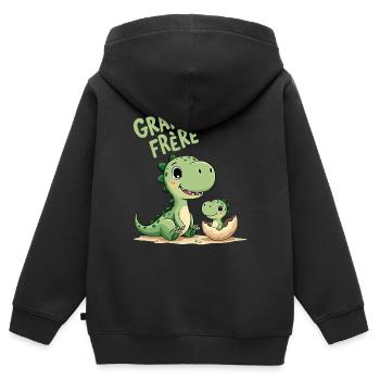 Grand frère dinosaure enfin plus enfant unique - Sweat Premium à capuche zippé enfant bio - noir - Dos - AI Model Kid Male (0cm)