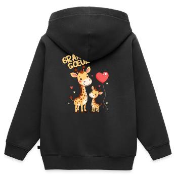 Grande Sœur Girafe Super Girafes Fière soeur - Sweat Premium à capuche zippé enfant bio - noir - Dos - AI Model Kid Male (0cm)