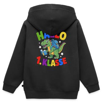 Hallo 1. Klasse - Einschulung - Kinder Premium Organic Zip Hoodie - Schwarz - Hinten - AI Model Kid Male (0cm)