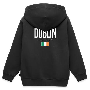 Dublin, Irlande - Sweat Premium à capuche zippé enfant bio - noir - Dos - AI Model Kid Male (0cm)