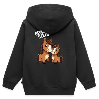 Grande Sœur Fière Mignon Chevaux Poney Poulain - Sweat Premium à capuche zippé enfant bio - noir - Dos - AI Model Kid Male (0cm)