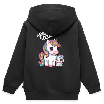 Grande Sœur Licorne Fière Et Magique Licornes - Sweat Premium à capuche zippé enfant bio - noir - Dos - AI Model Kid Male (0cm)