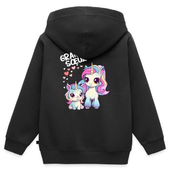 Grande Sœur Licorne Mignonne Et Fière Avec Cœurs - Sweat Premium à capuche zippé enfant bio - noir - Dos - AI Model Kid Male (0cm)