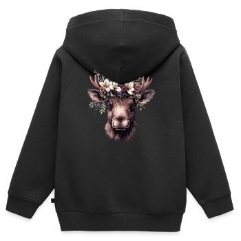 Realistischer Elch mit Blumen - Kinder Premium Organic Zip Hoodie - Schwarz - Hinten - AI Model Kid Male (0cm)