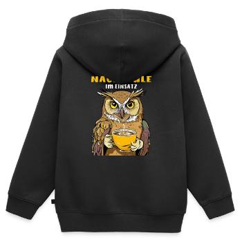 FLEIßIGE NACHTEULE IM EINSATZ - Kinder Premium Organic Zip Hoodie - Schwarz - Hinten - AI Model Kid Male (0cm)