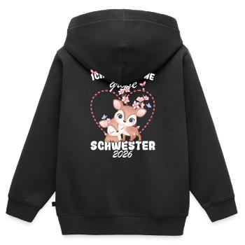 Nachwuchs Verkünden Ich Werde Große Schwester 2026 - Kinder Premium Organic Zip Hoodie - Schwarz - Hinten - AI Model Kid Male (0cm)