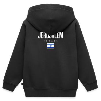 Jérusalem, Israël - Sweat Premium à capuche zippé enfant bio - noir - Dos - AI Model Kid Male (0cm)
