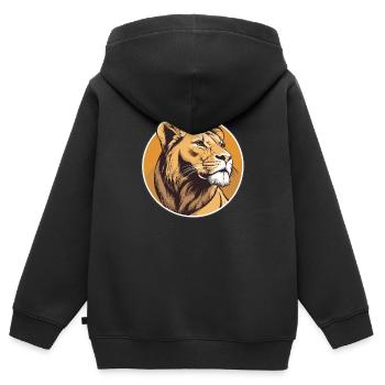 Stolze Löwin mit Blick - Kinder Premium Organic Zip Hoodie - Schwarz - Hinten - AI Model Kid Male (0cm)