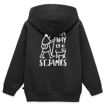 Pèlerinage 2025 - Chemin de Saint-Jacques - Chemin de Compostelle - Sweat Premium à capuche zippé enfant bio - noir - Dos - AI Model Kid Male (0cm)