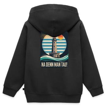 Leuchtturm Na Denn Man Tau Küstenspruch - Kinder Premium Organic Zip Hoodie - Schwarz - Hinten - AI Model Kid Male (0cm)