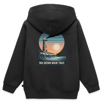 Na Denn Man Tau - Leuchtturm Und Welle Im - Kinder Premium Organic Zip Hoodie - Schwarz - Hinten - AI Model Kid Male (0cm)