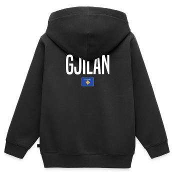 Gjilan Kosovo - Kinder Premium Organic Zip Hoodie - Schwarz - Hinten - AI Model Kid Male (0cm)