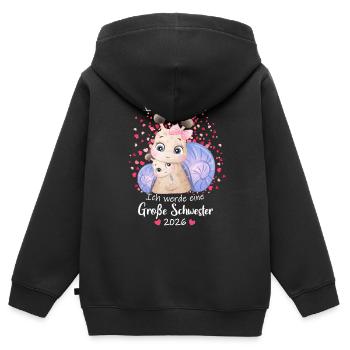 Nachwuchs Verkünden Ich Werde Große Schwester 2026 - Kinder Premium Organic Zip Hoodie - Schwarz - Hinten - AI Model Kid Male (0cm)