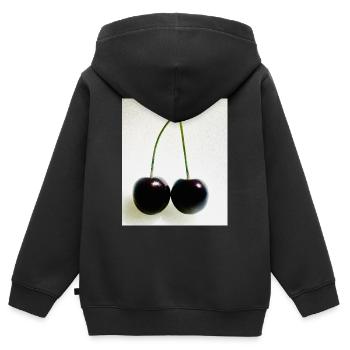 Kirsche - Kinder Premium Organic Zip Hoodie - Schwarz - Hinten - AI Model Kid Male (0cm)