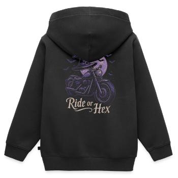 Balade de sorcière à moto à la pleine lune - Sweat Premium à capuche zippé enfant bio - noir - Dos - AI Model Kid Male (0cm)
