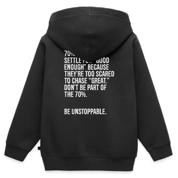 70 der Menschen geben sich mit gut genug zufrieden, weil es - Kinder Premium Organic Zip Hoodie - Schwarz - Hinten - AI Model Kid Male (0cm)