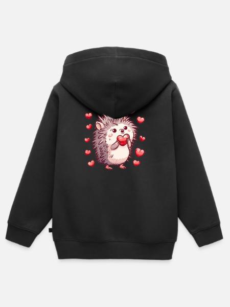 Riccio a cuore carino - Felpa Premium con cappuccio con zip bambino bio - nero