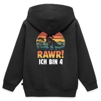 Rawr ! J’ai 4 ans - Sweat Premium à capuche zippé enfant bio - noir - Dos - AI Model Kid Male (0cm)