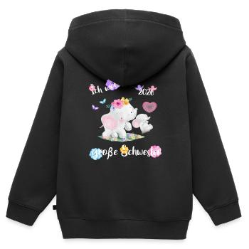 Nachwuchs Verkünden Ich Werde Große Schwester 2026 - Kinder Premium Organic Zip Hoodie - Schwarz - Hinten - AI Model Kid Male (0cm)