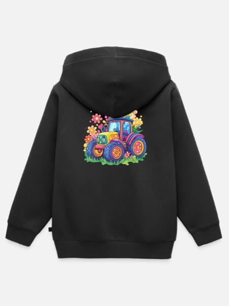 Bunter Blumentraktor - Kinder Premium Organic Zip Hoodie - Schwarz