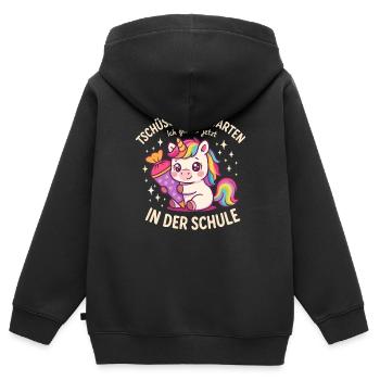 Einhorn Design zum Schulstart - Kinder Premium Organic Zip Hoodie - Schwarz - Hinten - AI Model Kid Male (0cm)