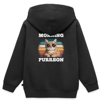 Lustige getigerte Katze Kein Morgenschnurren - Kinder Premium Organic Zip Hoodie - Schwarz - Hinten - AI Model Kid Male (0cm)
