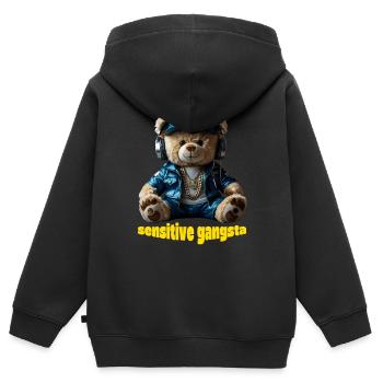 Lustiger Teddybär Sensibler Gangsta - Kinder Premium Organic Zip Hoodie - Schwarz - Hinten - AI Model Kid Male (0cm)