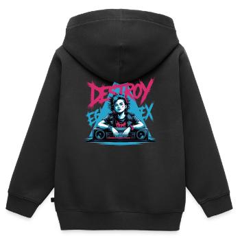 SYSTEM ZERSTÖREN - Kinder Premium Organic Zip Hoodie - Schwarz - Hinten - AI Model Kid Male (0cm)