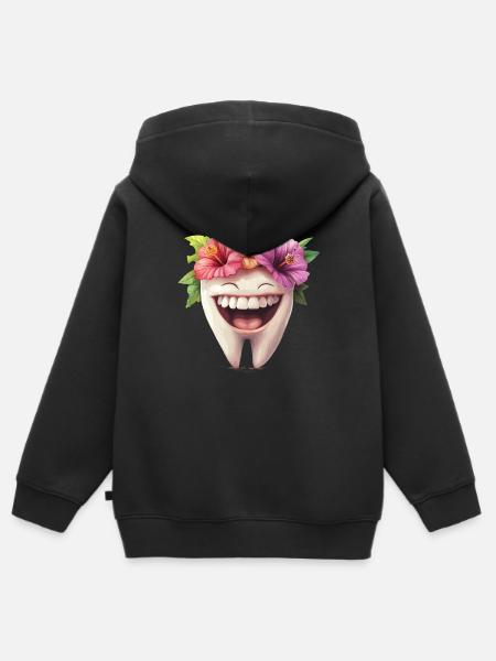 Lachender Zahn mit Blüten - Kinder Premium Organic Zip Hoodie - Schwarz