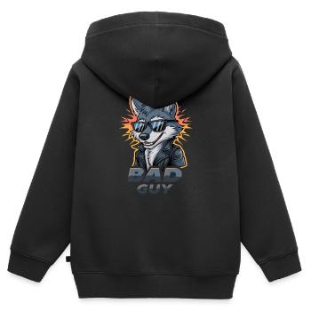 Cooler Wolf Mit Sonnenbrille Und Lederjacke - Bad - Kinder Premium Organic Zip Hoodie - Schwarz - Hinten - AI Model Kid Male (0cm)