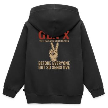 Gen X : la génération cool - Sweat Premium à capuche zippé enfant bio - noir - Dos - AI Model Kid Male (0cm)