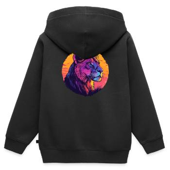 Löwin im Farbenspiel - Kinder Premium Organic Zip Hoodie - Schwarz - Hinten - AI Model Kid Male (0cm)