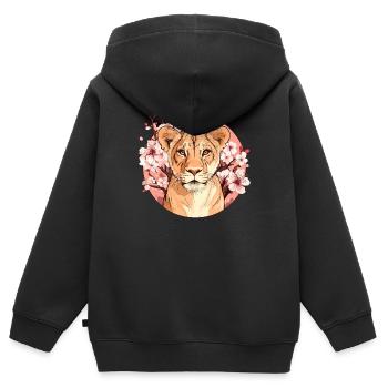 Löwin mit Blütenpracht - Kinder Premium Organic Zip Hoodie - Schwarz - Hinten - AI Model Kid Male (0cm)