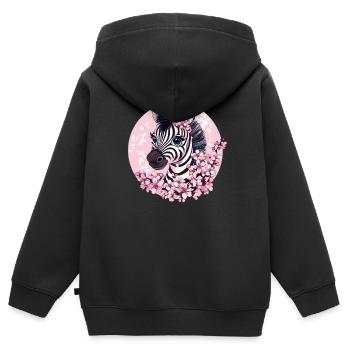 Zebra mit Kirschblüten - Kinder Premium Organic Zip Hoodie - Schwarz - Hinten - AI Model Kid Male (0cm)