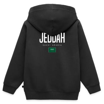 Jeddah Saudi-Arabien - Kinder Premium Organic Zip Hoodie - Schwarz - Hinten - AI Model Kid Male (0cm)