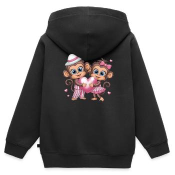 Niedliche Affenliebe Mit Herz Und Rosa Schleife - Kinder Premium Organic Zip Hoodie - Schwarz - Hinten - AI Model Kid Male (0cm)